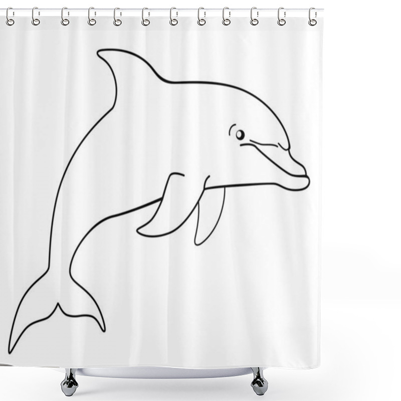 Personality  Marine mammal dolphin. Funny cute dolphin jumps out of the water. Linear vector image for coloring. shower curtains
