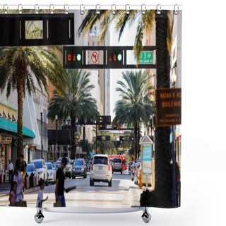 Personality  Image City Scene Downtown Miami Flagler Street Facing West Shower Curtains