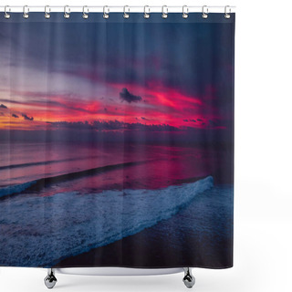 Personality  Bright Colorful Sunset Or Sunrise At Ocean With Clouds At Tropical Beach Shower Curtains