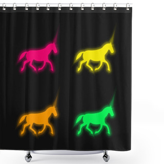 Personality  Black Race Horse Walking Pose Four Color Glowing Neon Vector Icon Shower Curtains