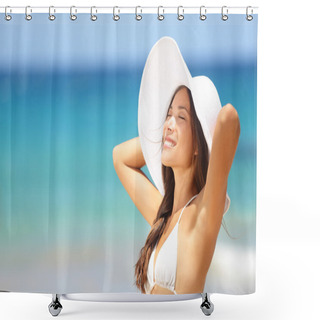 Personality  Relaxing Beach Woman Enjoying The Summer Sun Happy Shower Curtains