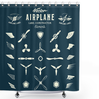 Personality  Abstract Vector Airplane Labels Or Logos Construction Elements. On Blue Background Shower Curtains