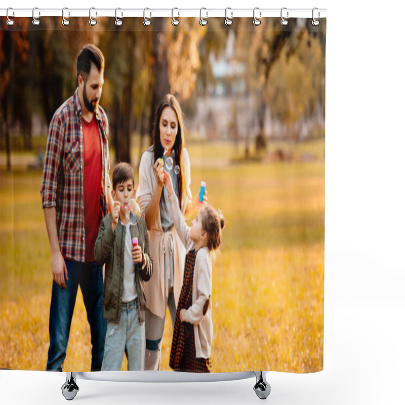 Personality  Family With Children Blowing Bubbles Shower Curtains