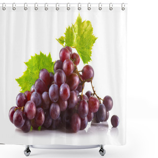 Personality  Bunch Of Ripe Red Grapes With Leaves Isolated On White Shower Curtains
