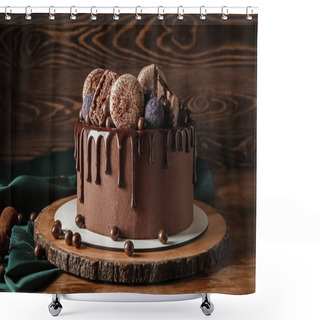 Personality  Sweet Chocolate Cake On Wooden Table Shower Curtains