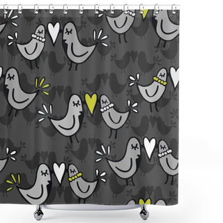 Personality  Green Gray Lovely Abstract Seamless Pattern With Kissing Birds On Dark Background Shower Curtains