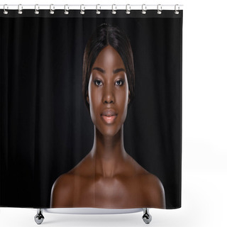 Personality  African American Naked Woman Looking At Camera Isolated On Black Shower Curtains