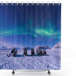 Personality  The Polar Arctic Northern Lights Aurora Borealis Sky Star In Norway Svalbard In Longyearbyen City Snowmobile The Moon Mountains Shower Curtains