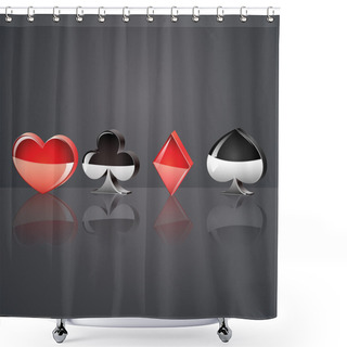 Personality  Set Of Card Suits On Black Background. Vector Illustration. Shower Curtains