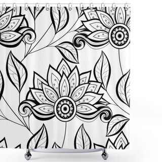 Personality  Seamless Monochrome Floral Pattern Shower Curtains