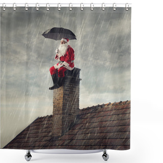 Customizable  Santa On Chimney In Rain Shower Curtains