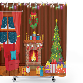 Custom  Christmas In Winter Night Shower Curtains