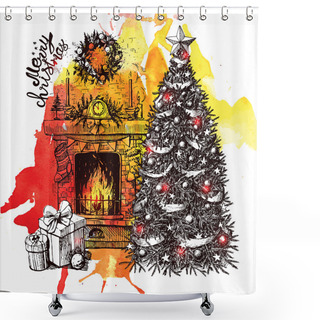 Personality  Christmas Sketch Shower Curtains