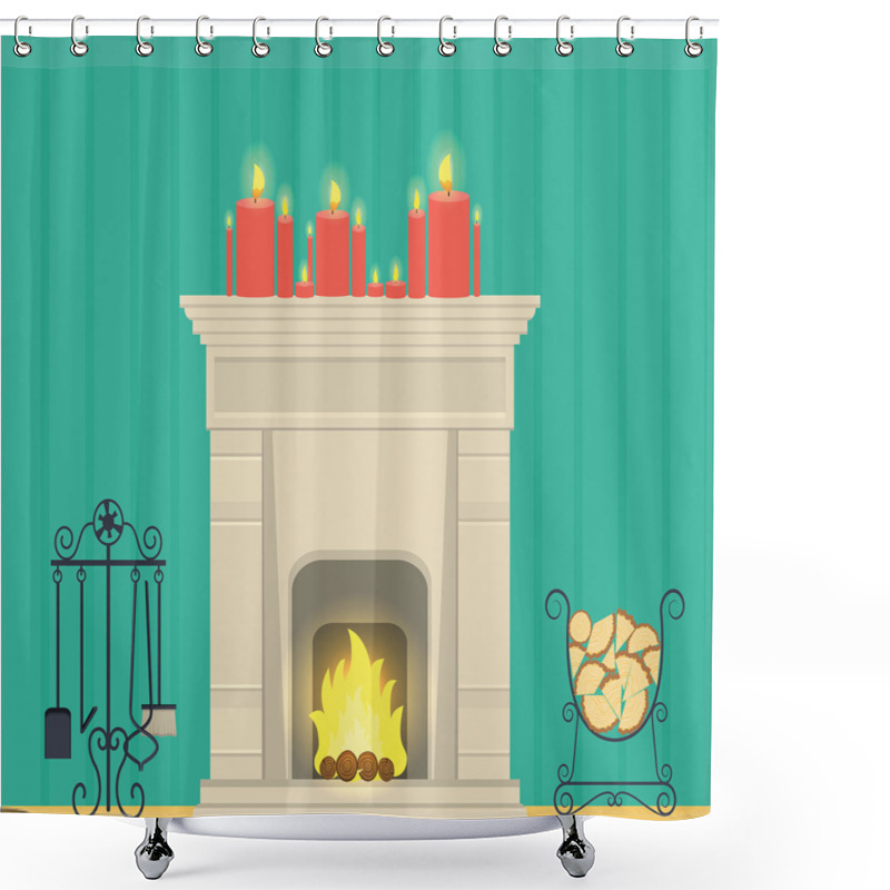 Custom  Classic Log Fire Candles Shower Curtains