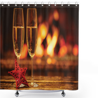 Customizable  Romantic Champagne Glass Shower Curtains