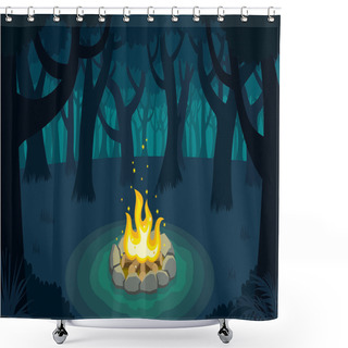Personality  Campfire Woods Night Shower Curtains