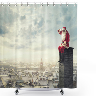 Personalise  Santa Sits On Chimney Shower Curtains