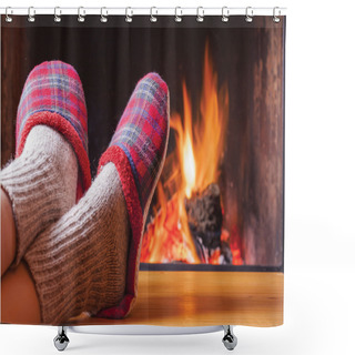 Customizable  Cozy Socks And Slippers Shower Curtains
