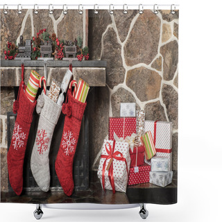 Custom  Stockings And Gift Boxes Shower Curtains