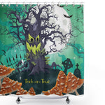 Halloween custom shower curtain,Trick or Treat Dead Forest with Spooky Tree Graves Big Kids Cartoon Art Print, Cloth Fabric Bathroom Decor