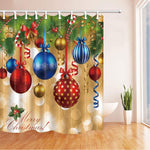 Shower Curtain New Year Colored Christmas Balls Hanging on Pine Trees Polyester Fabric Bathroom Shower Curtain Shower Curtain