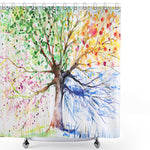 Personalized custom shower curtain Ringless Shower Curtain, Four Season Color Tree of Life Design Waterproof Bathroom Curtains Without Hooks